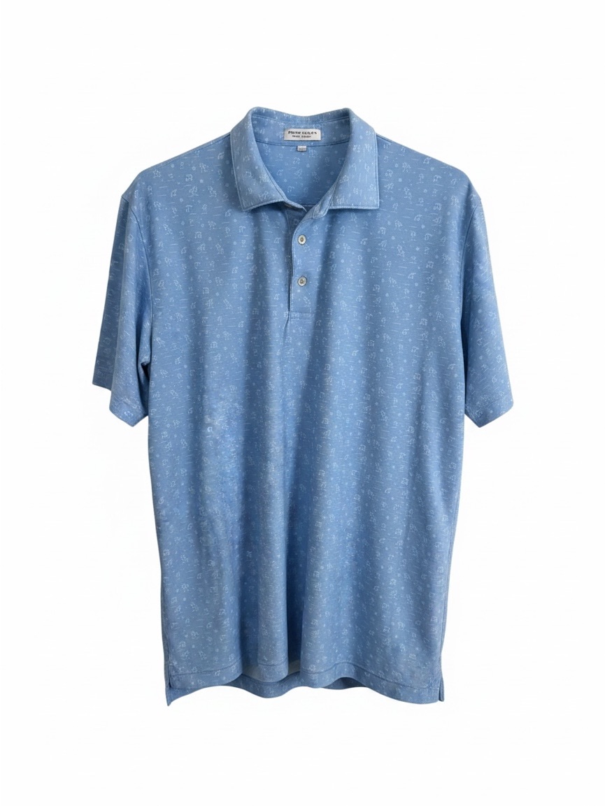 Peter Millar Light Blue Short-Sleeve Polo W/Subtle Palm Tree Pattern Size Large